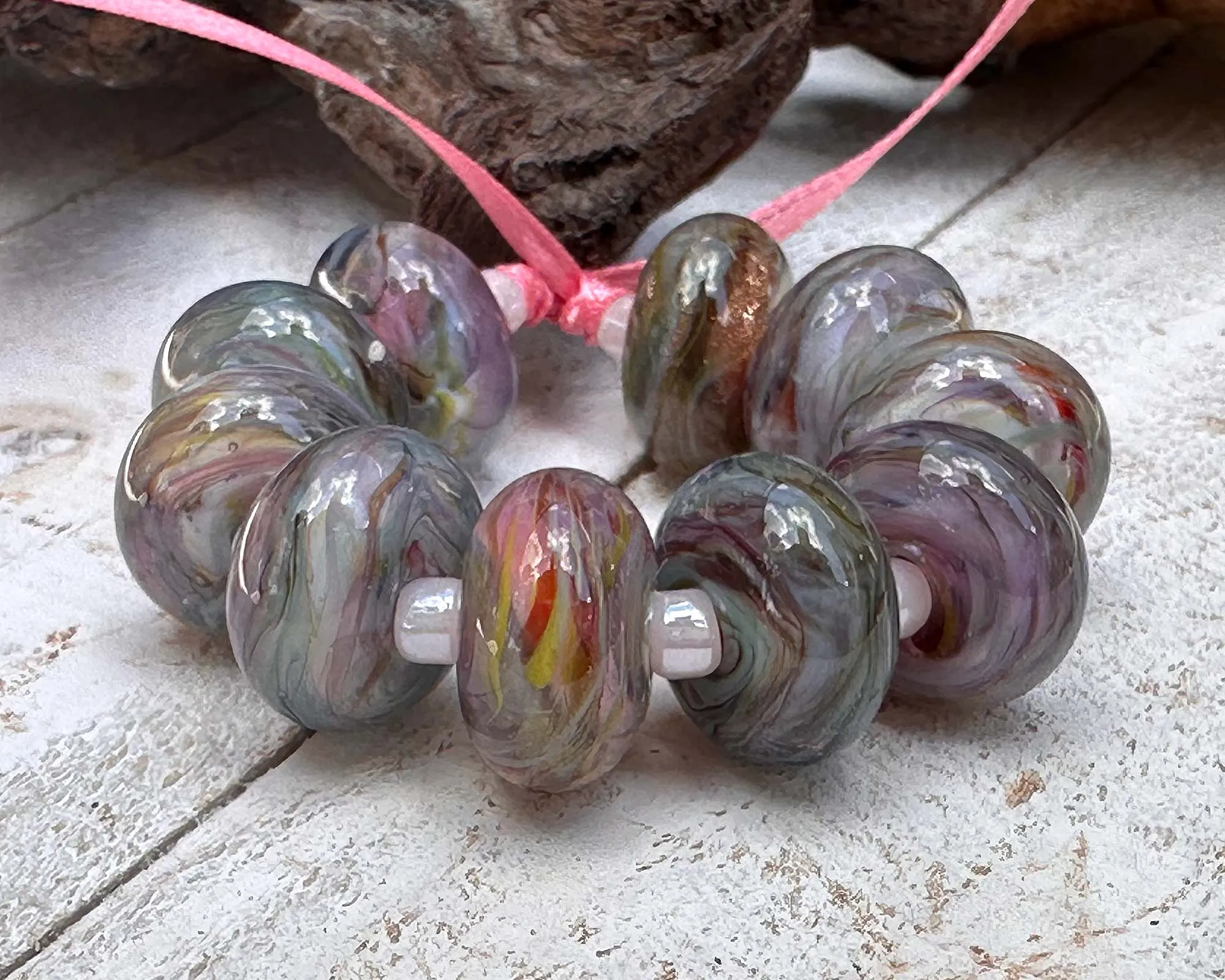10 Pastel Swirl Lampwork Beads Set SRA