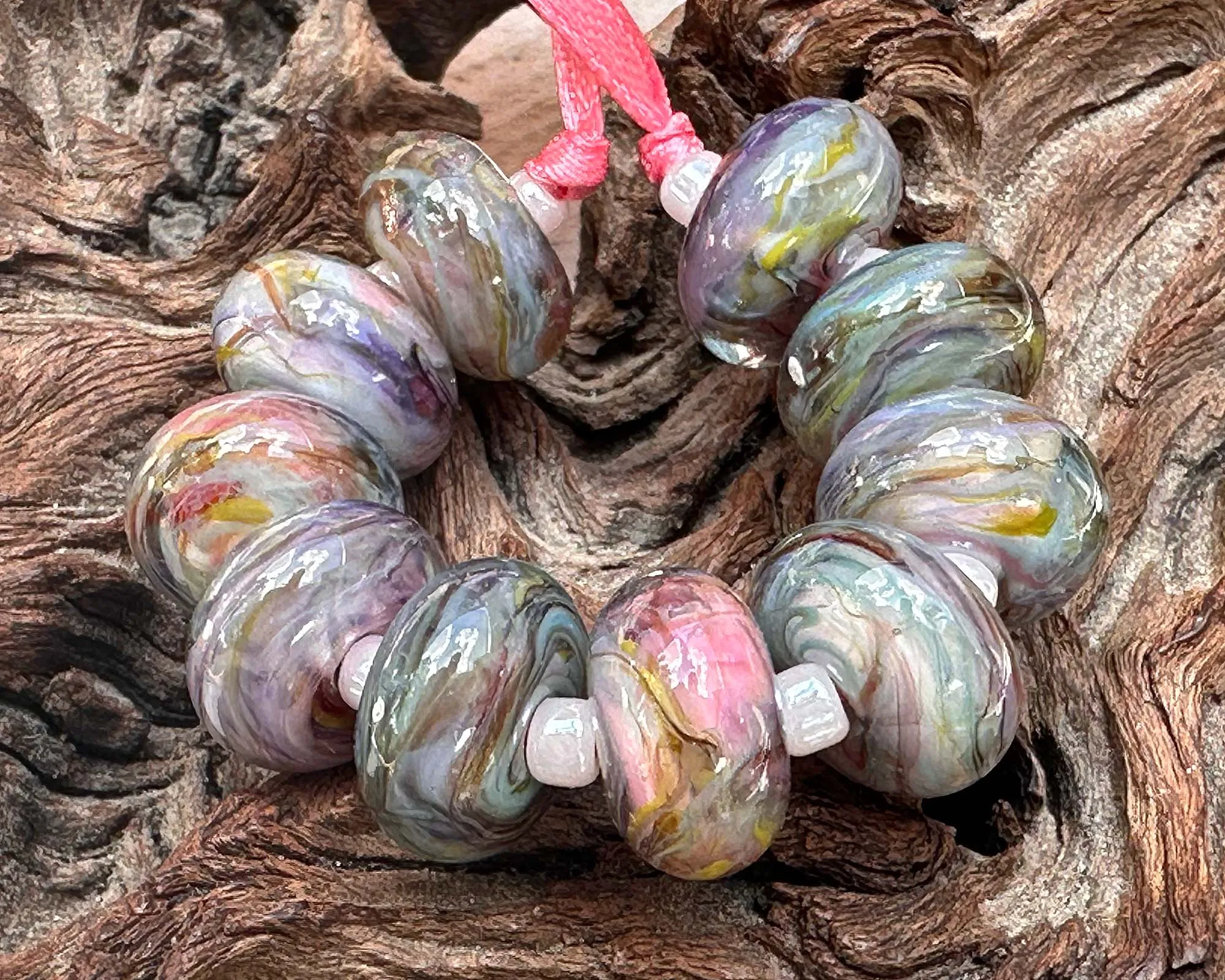 10 Pastel Swirl Lampwork Beads Set SRA