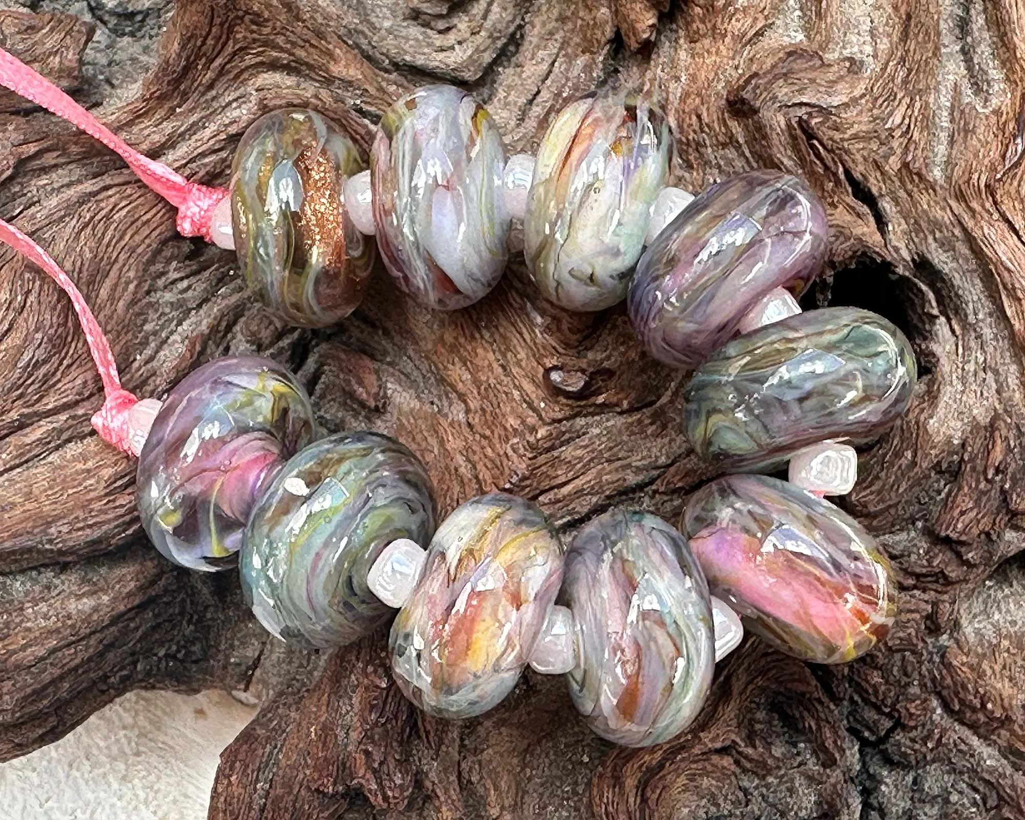 10 Pastel Swirl Lampwork Beads Set SRA