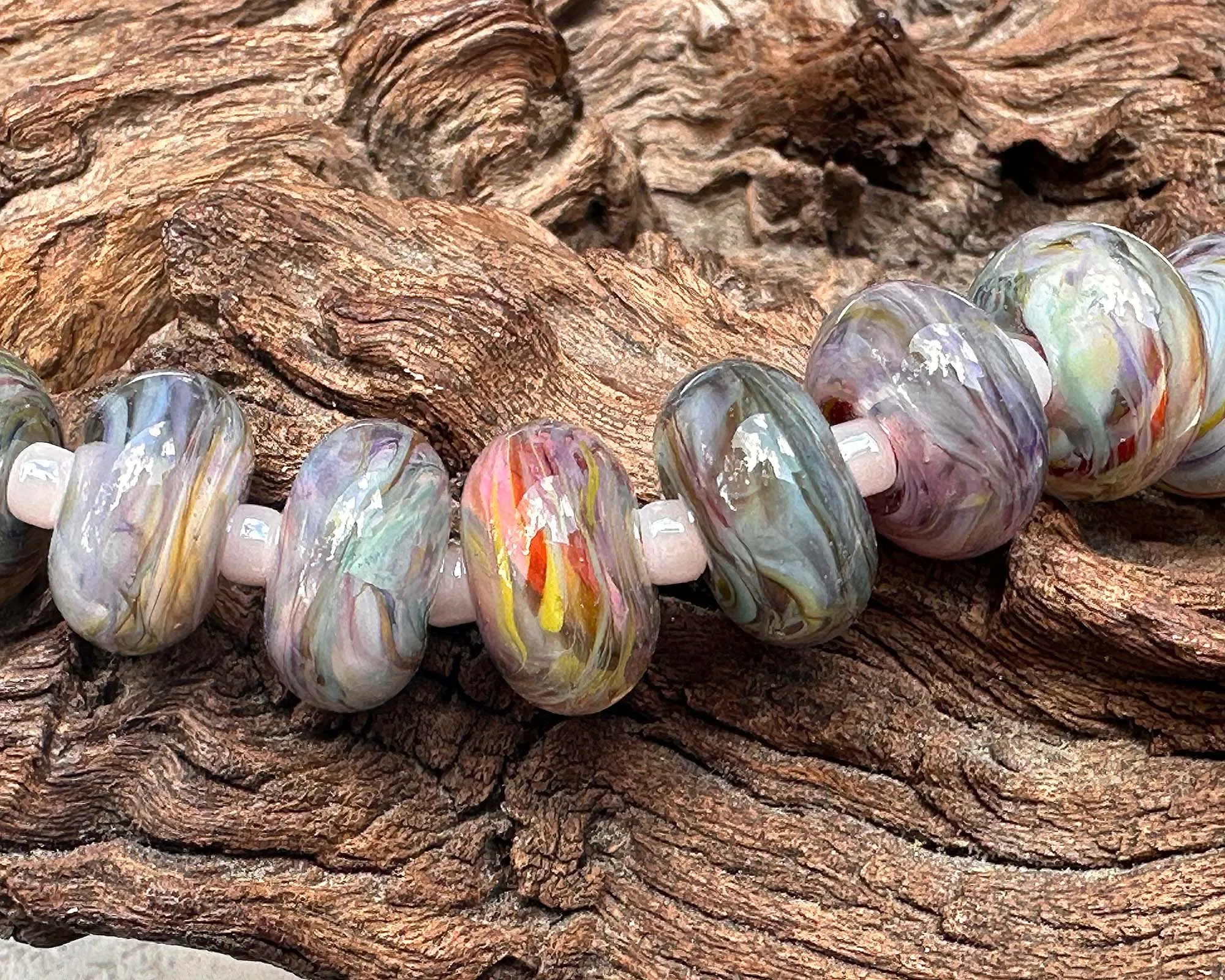 10 Pastel Swirl Lampwork Beads Set SRA