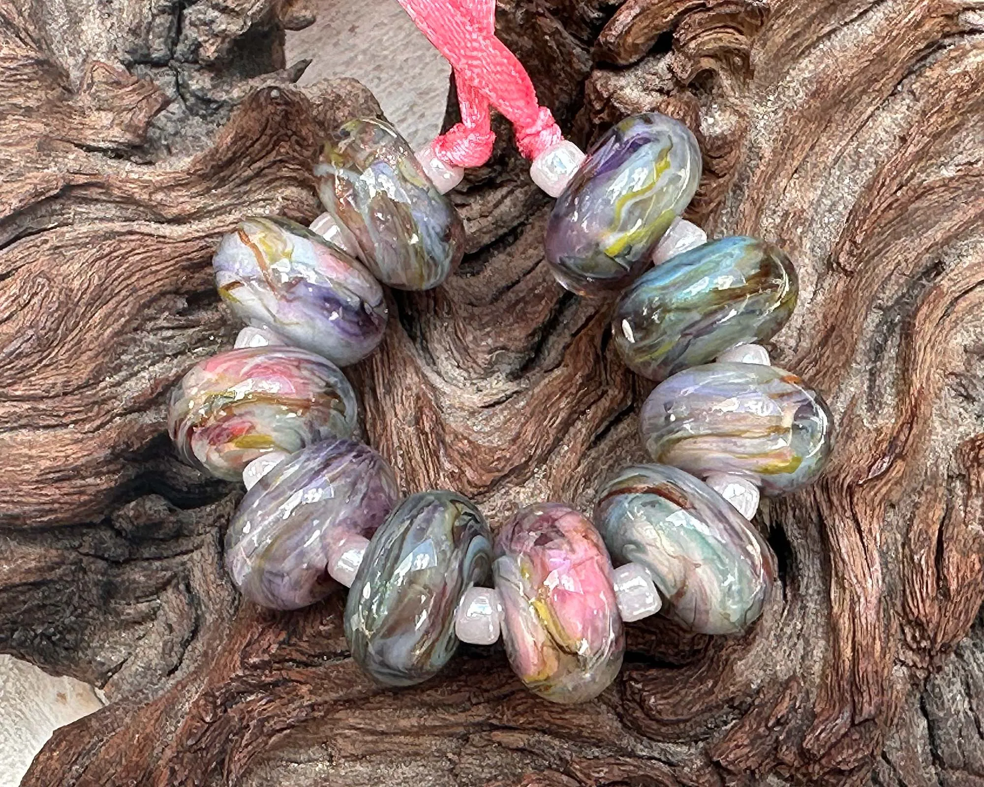 10 Pastel Swirl Lampwork Beads Set SRA