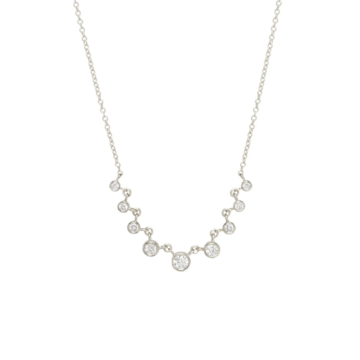 14k 9 Linked Graduated Diamond Bezel Necklace
