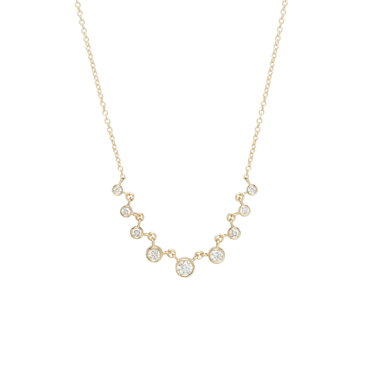 14k 9 Linked Graduated Diamond Bezel Necklace
