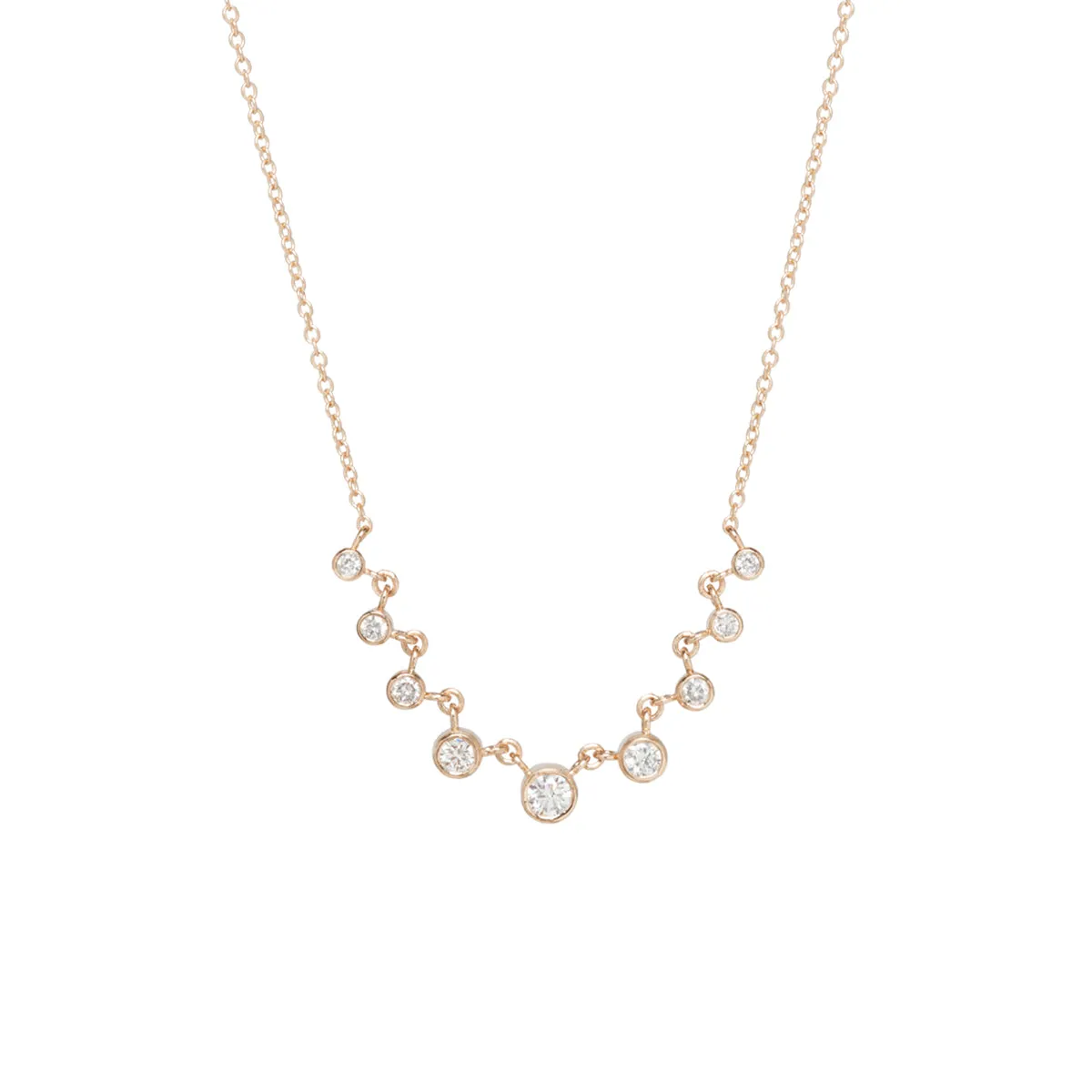 14k 9 Linked Graduated Diamond Bezel Necklace