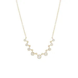 14k 9 Linked Graduated Diamond Bezel Necklace