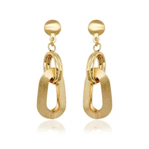 14K Dangling Brushed Gold Rectangle Diamond Cut Earrings