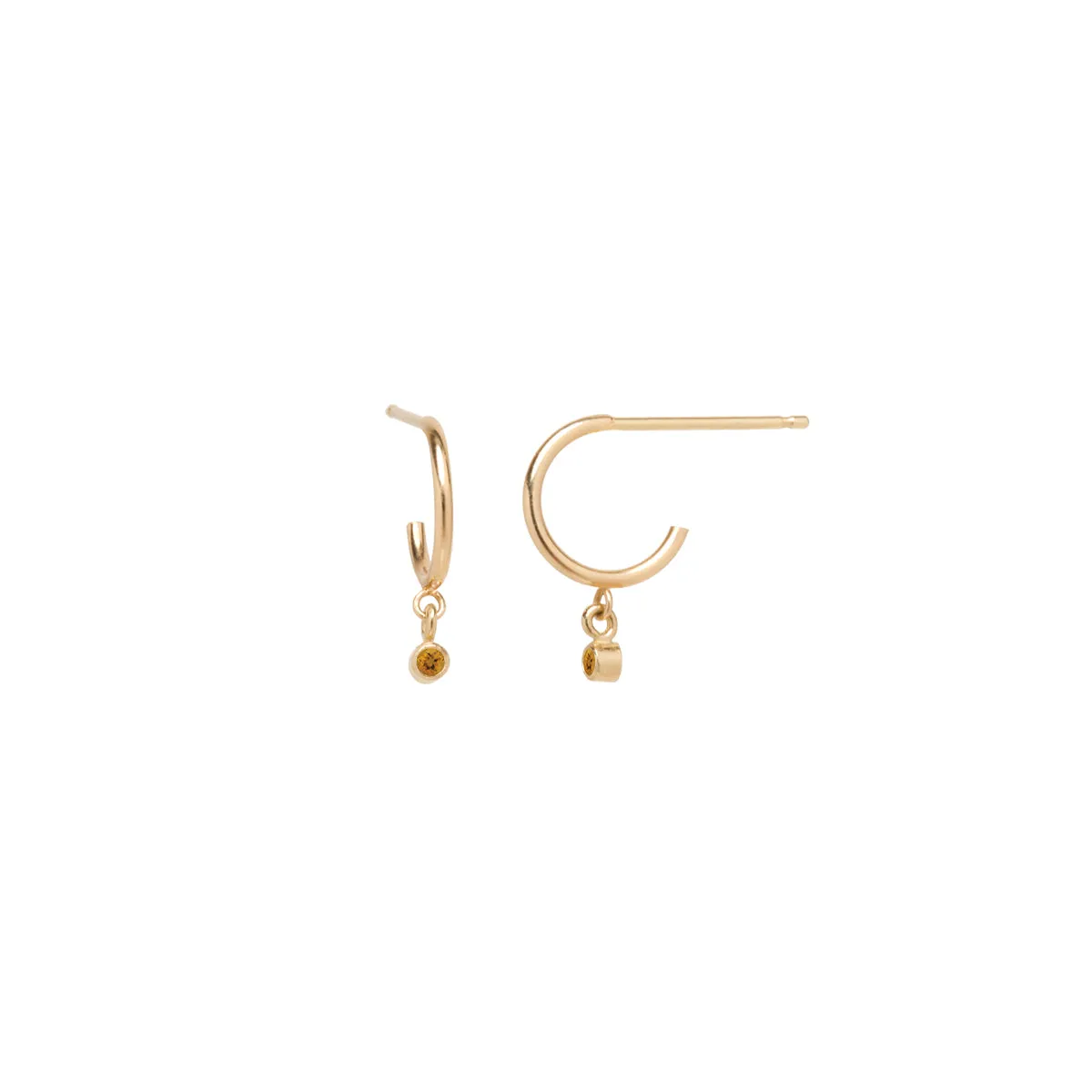 14k Dangling Citrine Huggie Hoops | November Birthstone