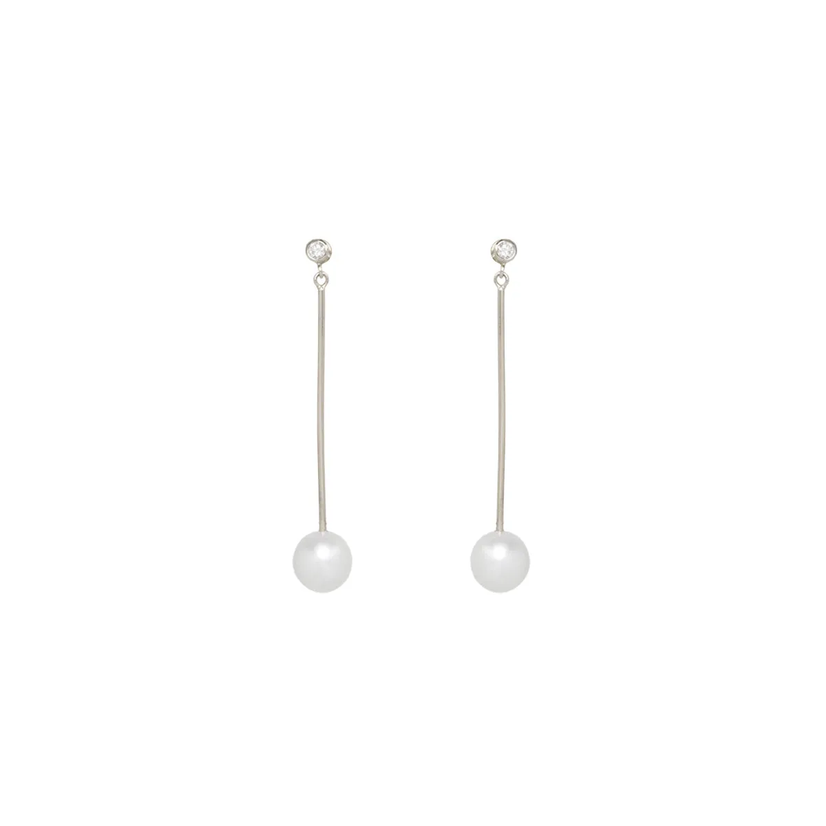 14k Diamond & Pearl Long Bar Earrings