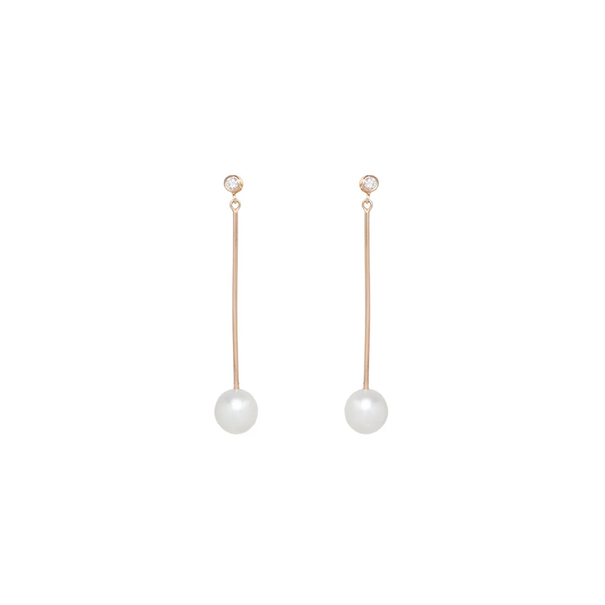 14k Diamond & Pearl Long Bar Earrings