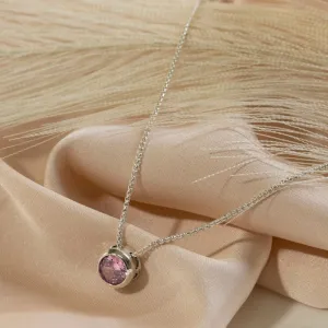 14K Gold Plated Pink Cz Pendant Necklace
