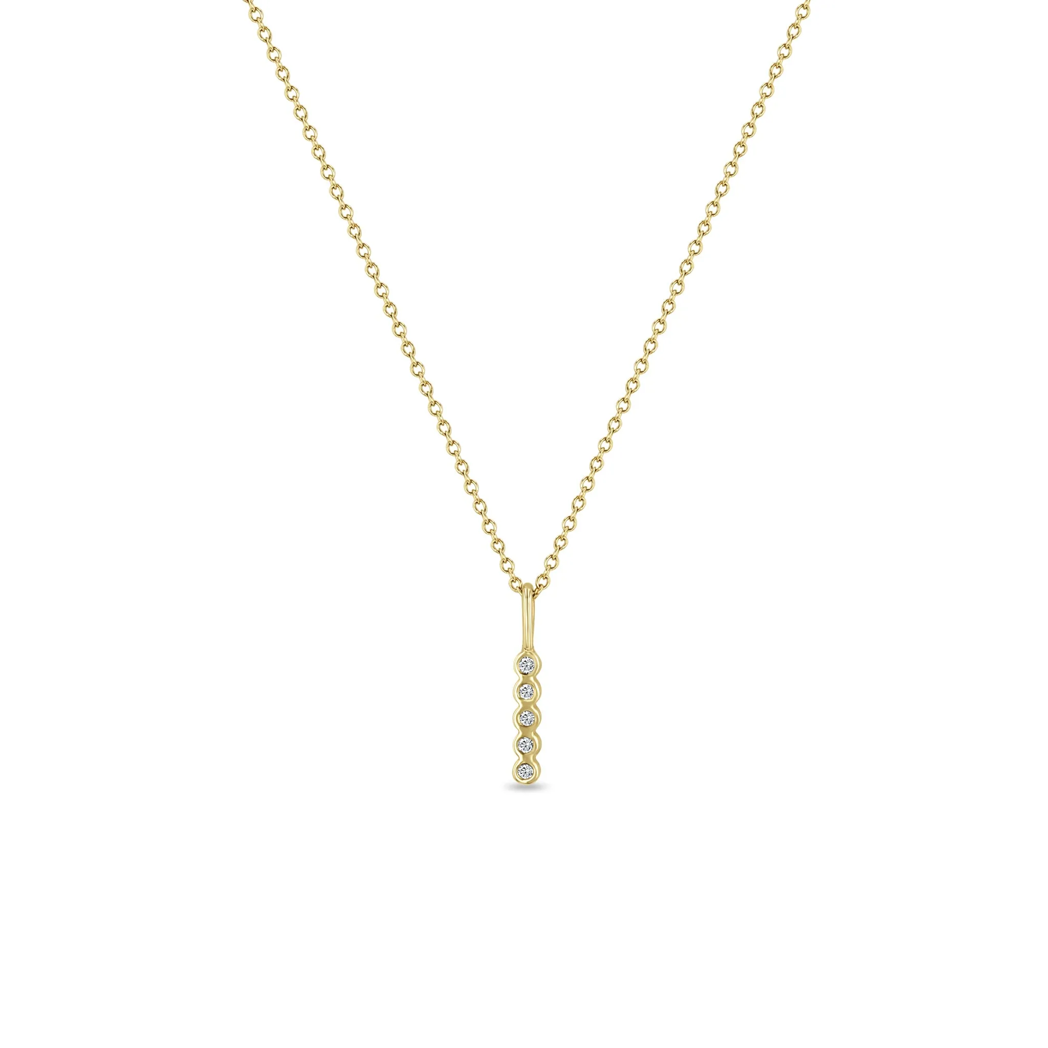 14k Vertical 5 Tiny Diamond Bezel Bar Pendant Necklace