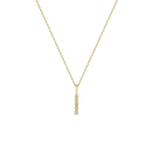 14k Vertical 5 Tiny Diamond Bezel Bar Pendant Necklace
