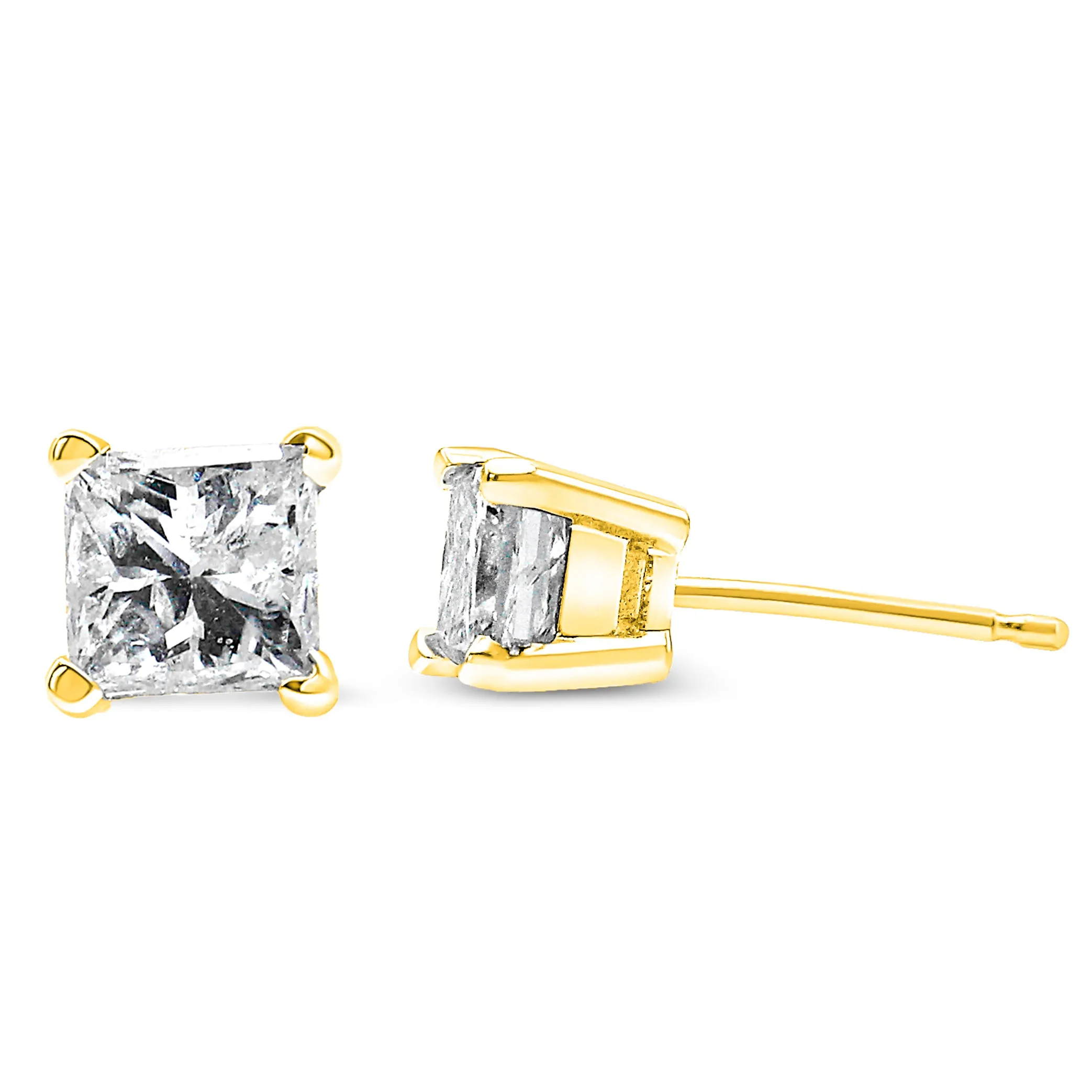 14K Yellow Gold 3/8 Cttw Princess-Cut Square Near Colorless Diamond Classic 4-Prong Solitaire Stud Earrings