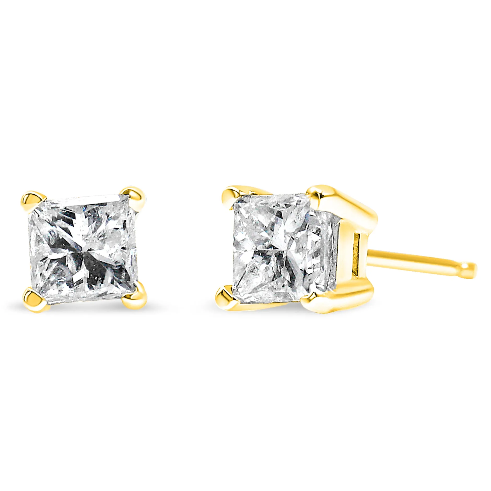 14K Yellow Gold 3/8 Cttw Princess-Cut Square Near Colorless Diamond Classic 4-Prong Solitaire Stud Earrings
