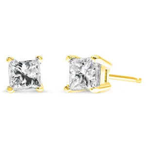 14K Yellow Gold 3/8 Cttw Princess-Cut Square Near Colorless Diamond Classic 4-Prong Solitaire Stud Earrings