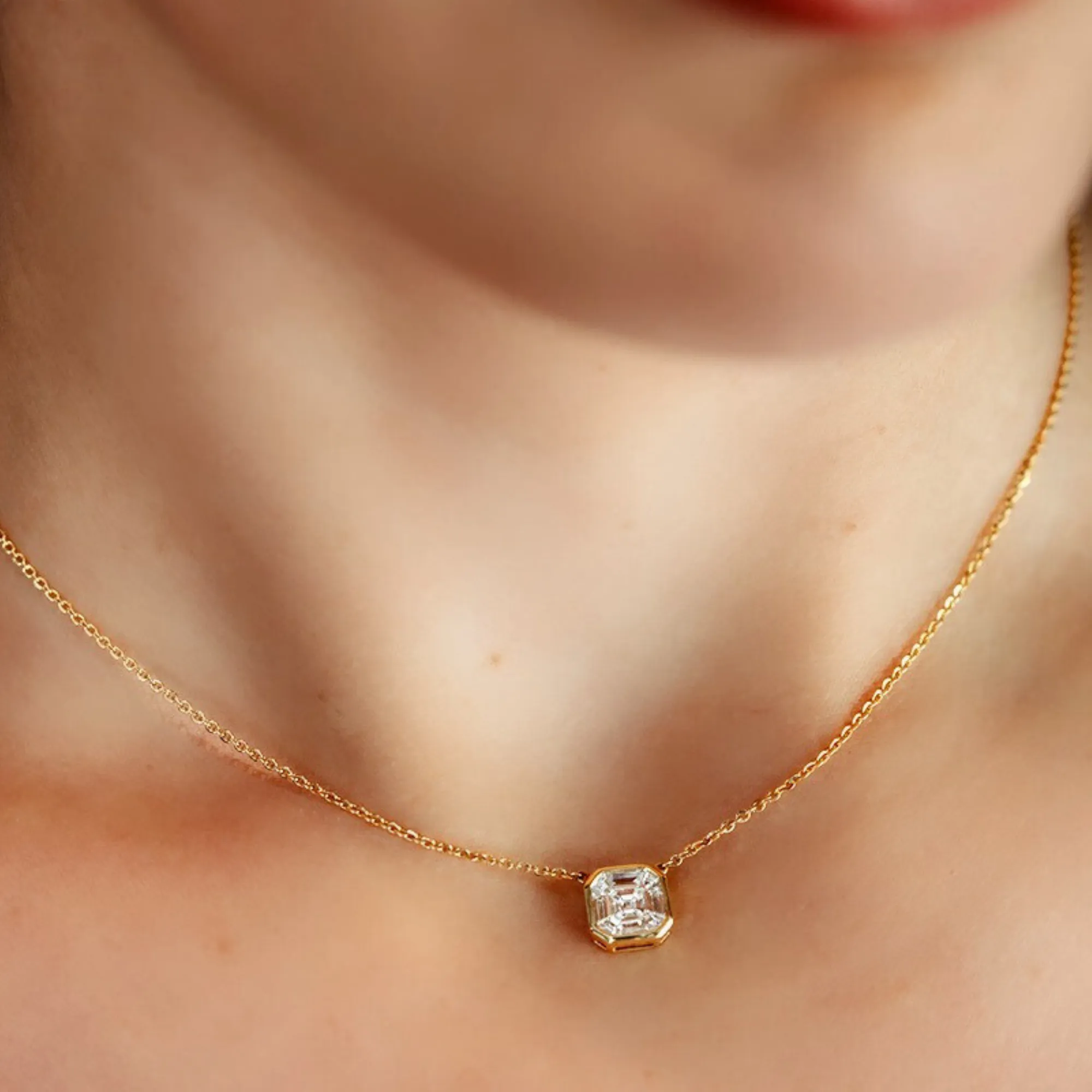 Asscher Cut Diamond Illusion Necklace
