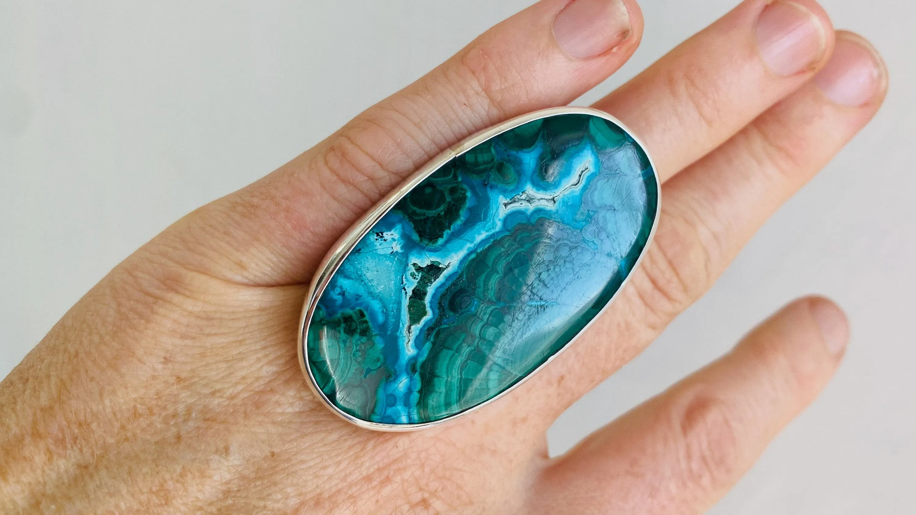 Azurite Malachite Oversized Ring. Gorgeous. Adjustable! 0357