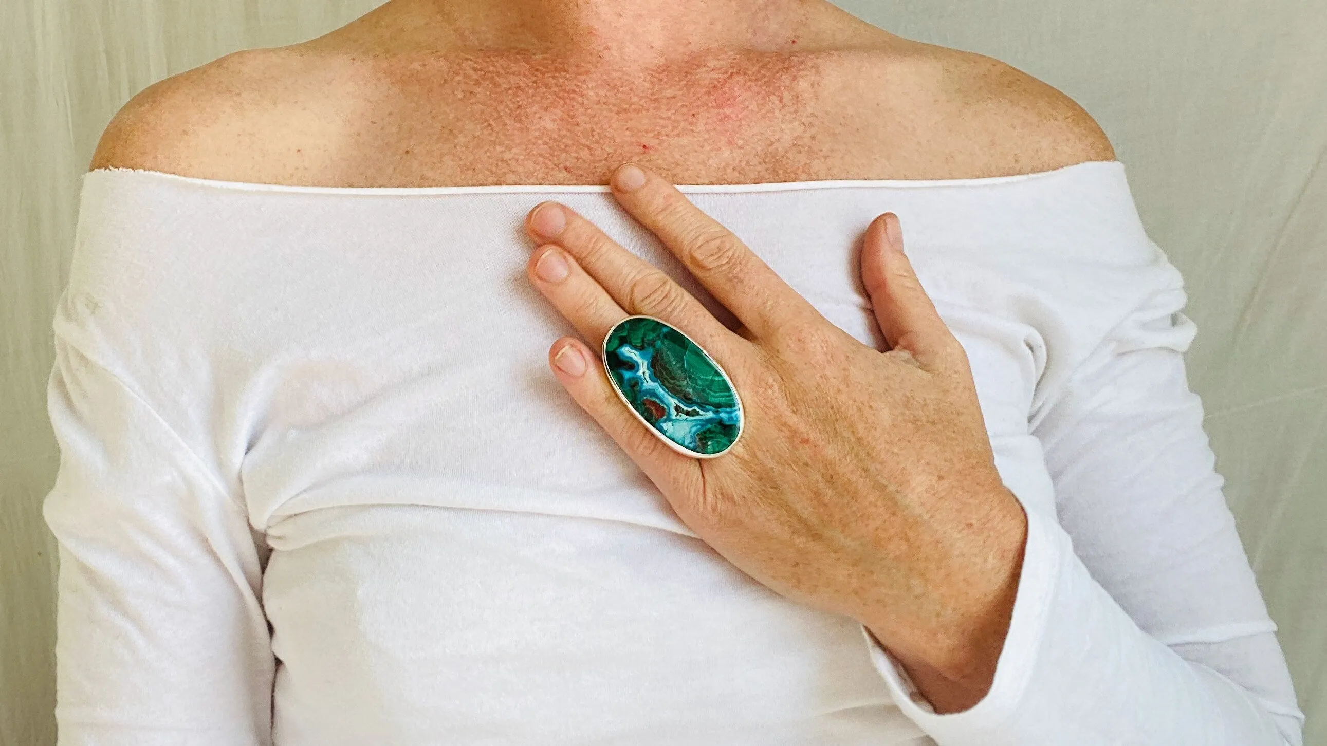 Azurite Malachite Oversized Ring. Gorgeous. Adjustable! 0357