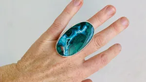 Azurite Malachite Oversized Ring. Gorgeous. Adjustable! 0357