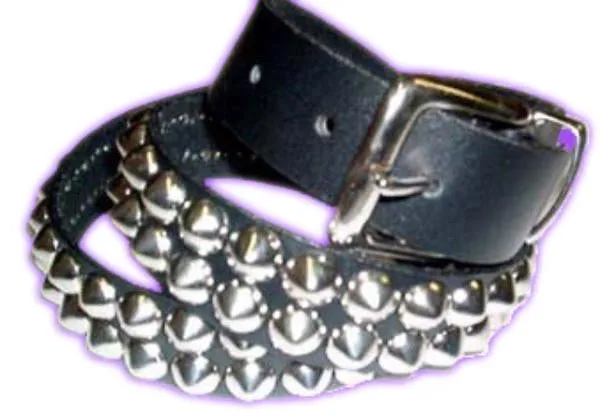 Black Leather Belt w/ 2 Rows of Silver Cone Studs