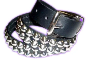 Black Leather Belt w/ 2 Rows of Silver Cone Studs