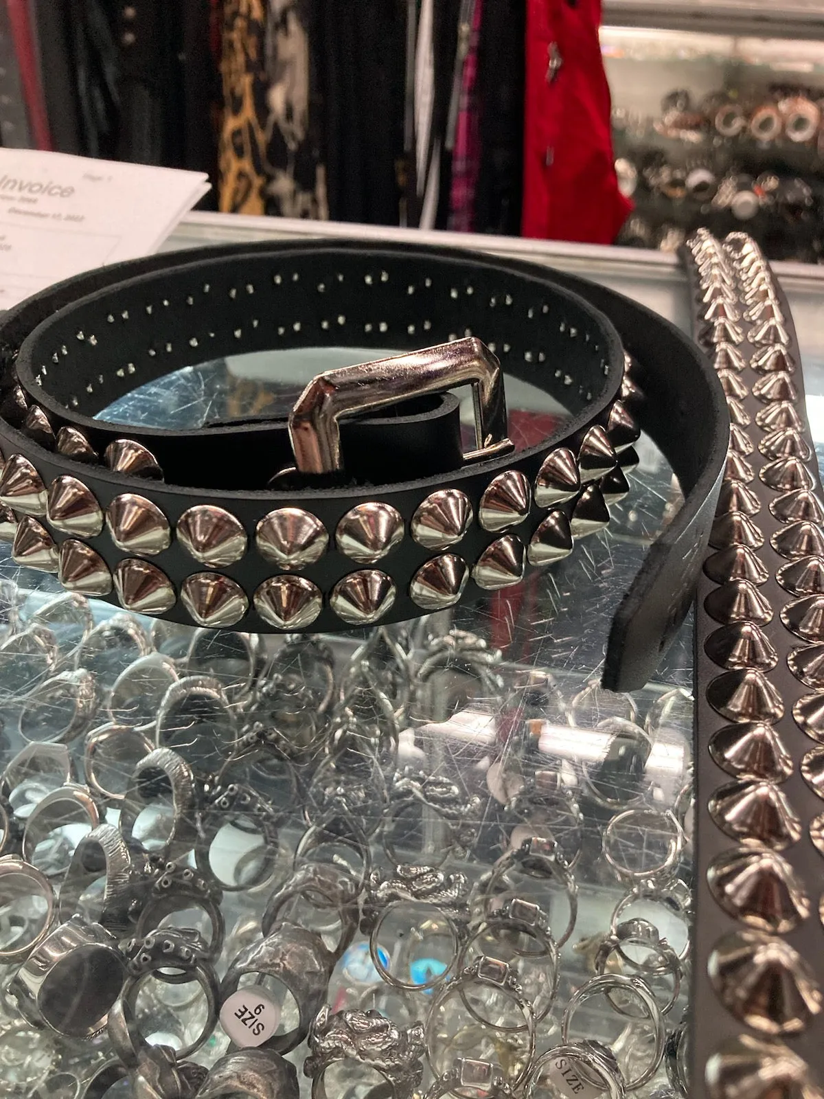 Black Leather Belt w/ 2 Rows of Silver Cone Studs