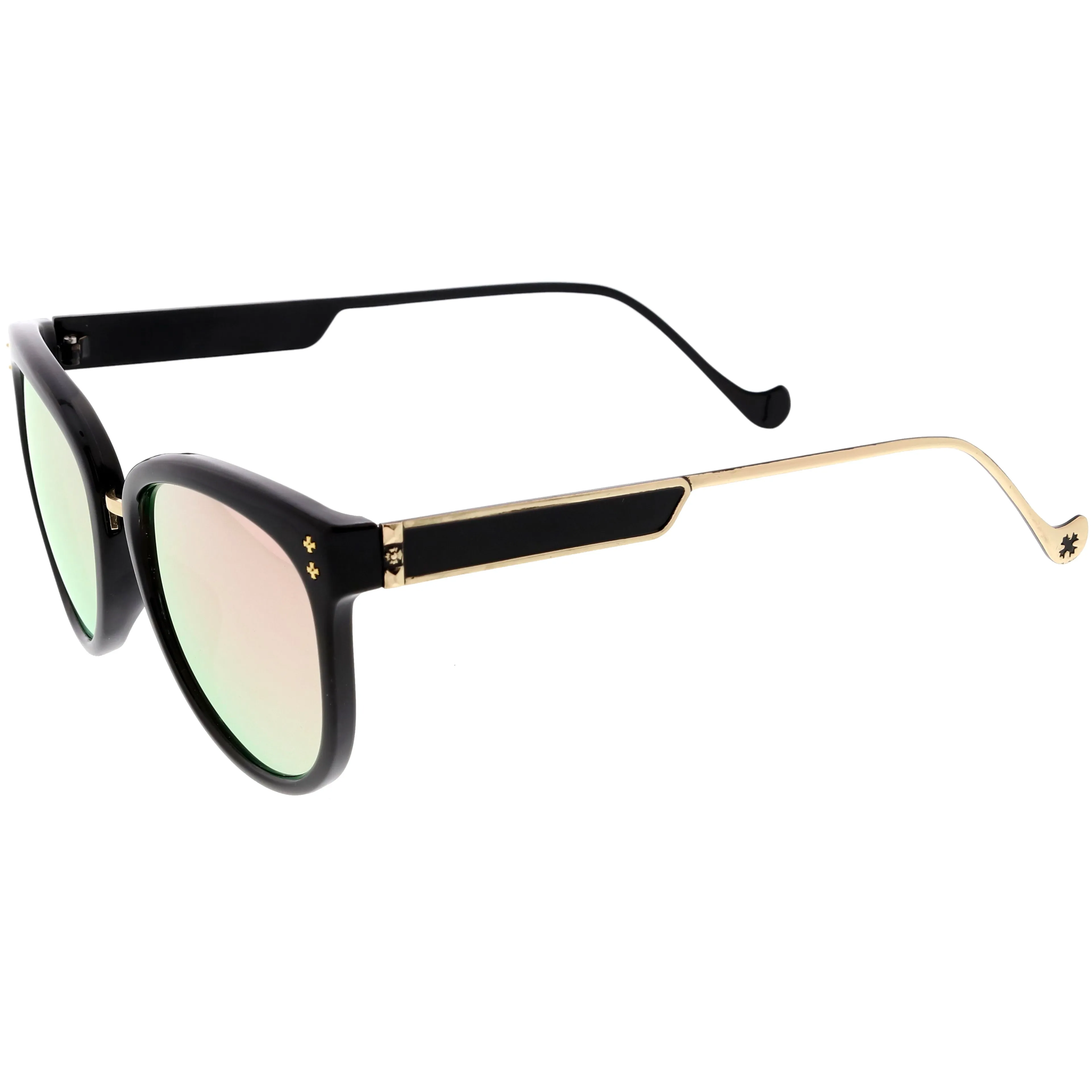 Chic Horn Rimmed Cat Eye Sunglasses Round Colored Mirror Lens C857
