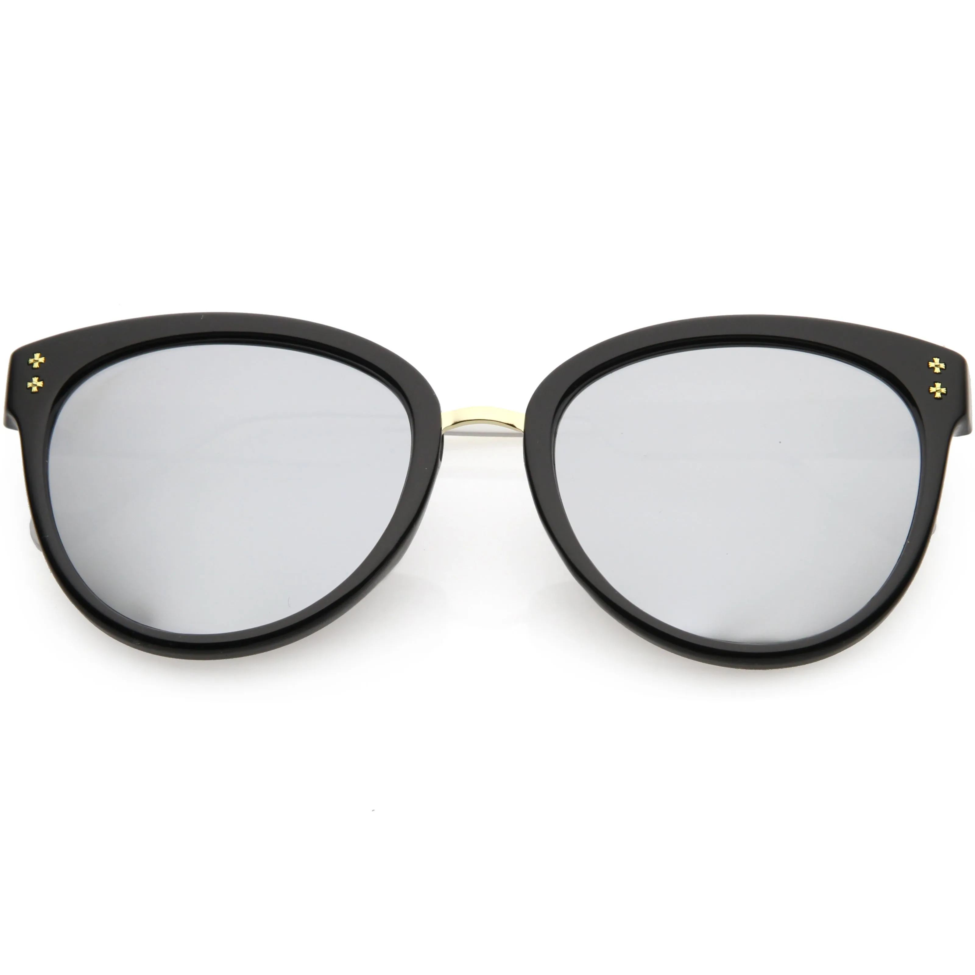 Chic Horn Rimmed Cat Eye Sunglasses Round Colored Mirror Lens C857