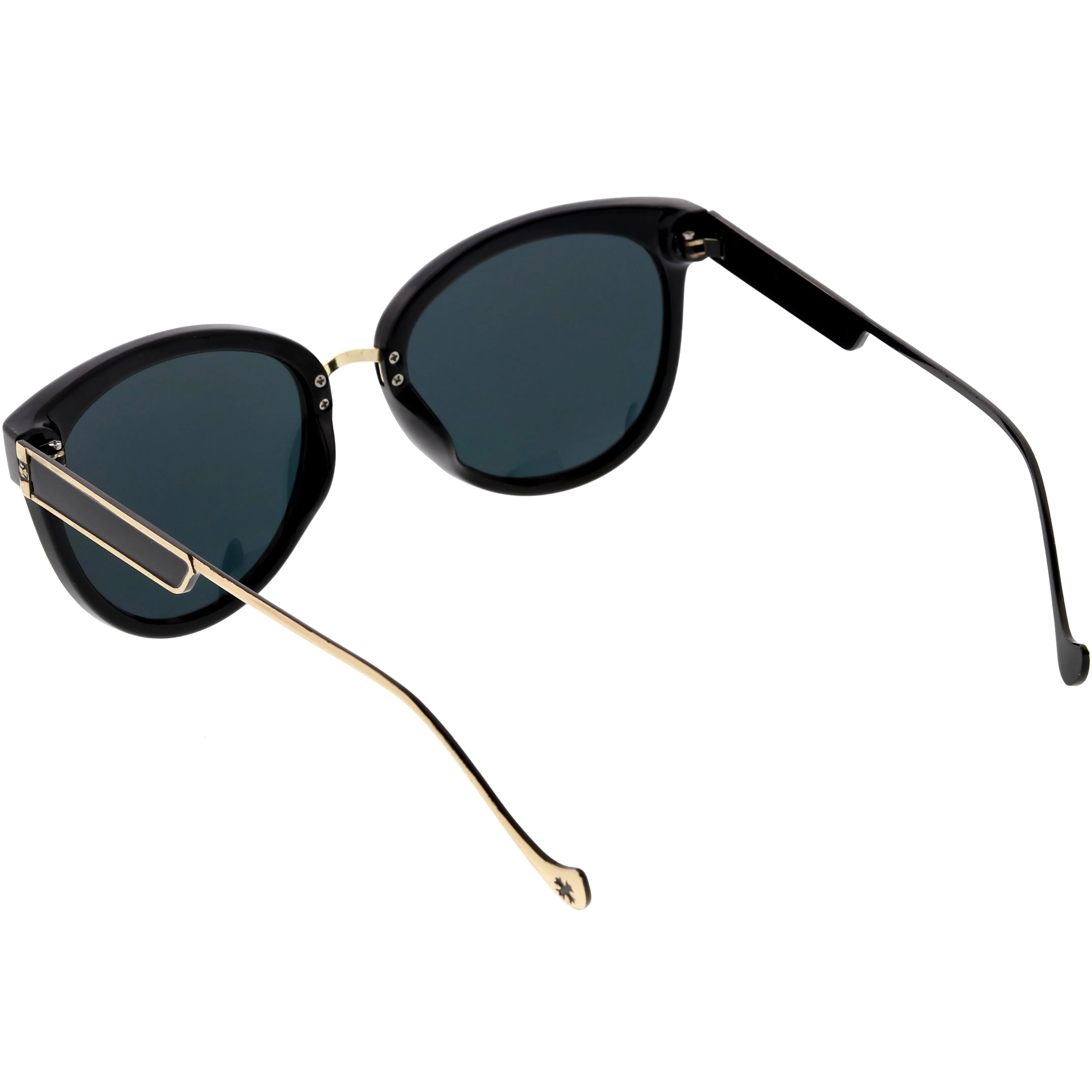 Chic Horn Rimmed Cat Eye Sunglasses Round Colored Mirror Lens C857