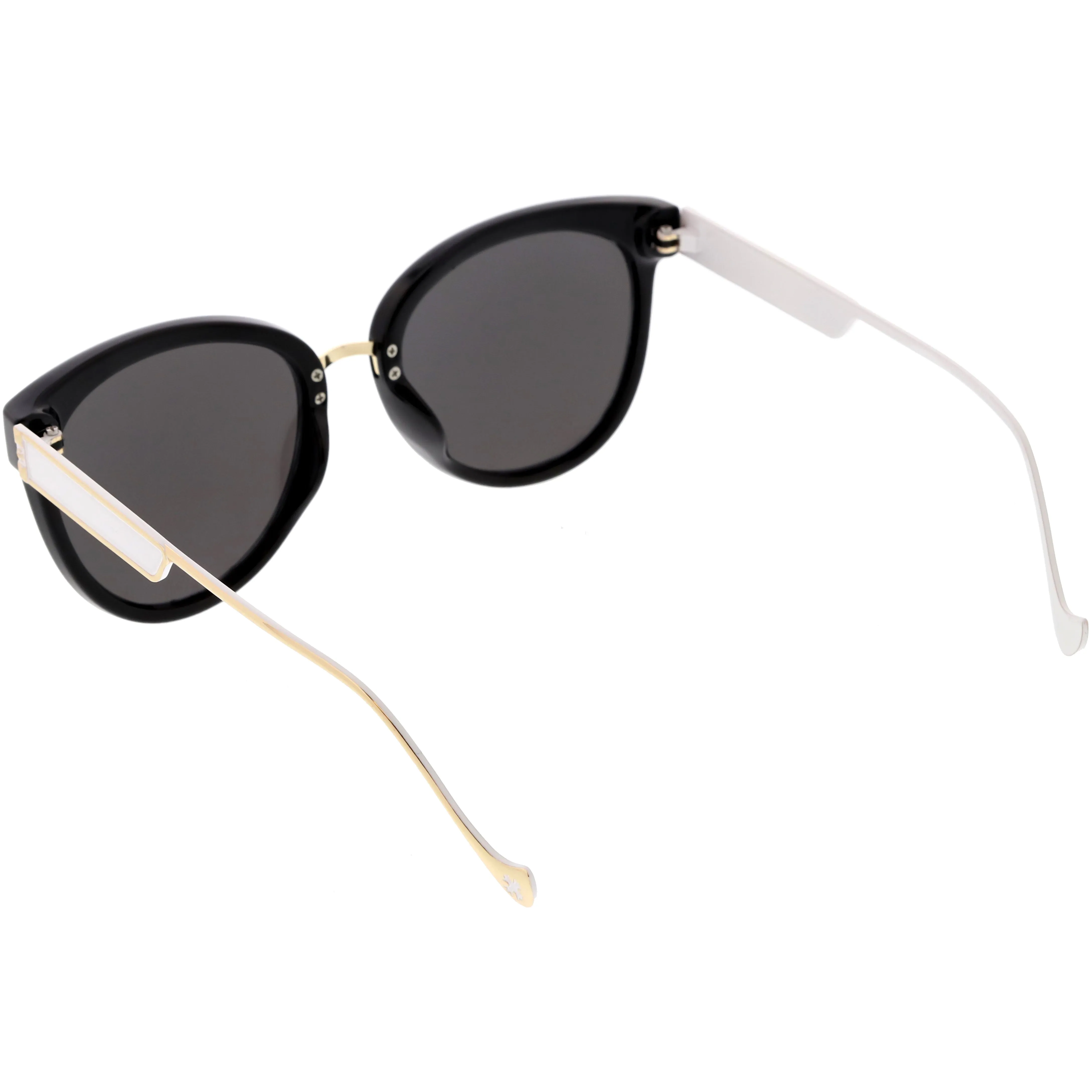 Chic Horn Rimmed Cat Eye Sunglasses Round Colored Mirror Lens C857