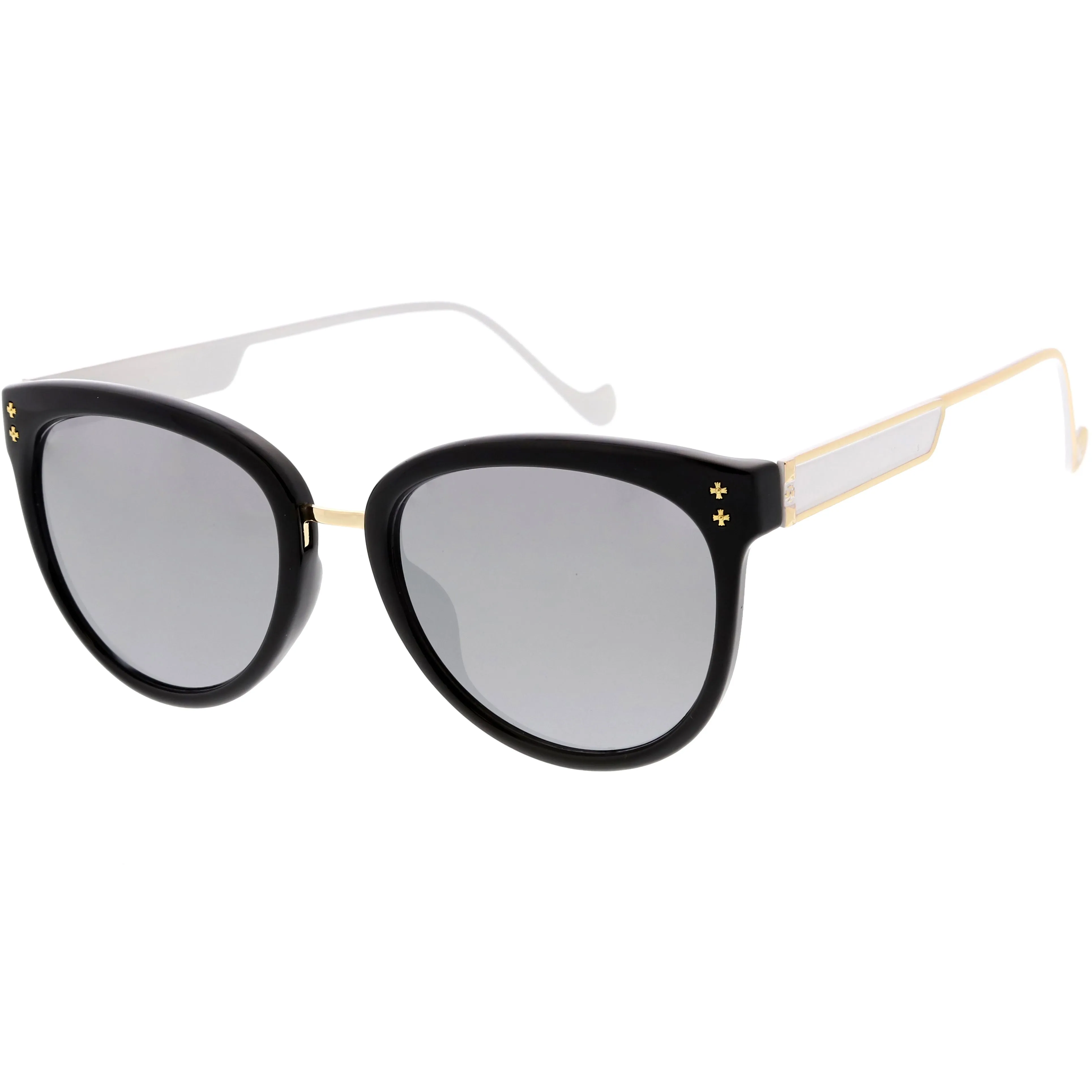 Chic Horn Rimmed Cat Eye Sunglasses Round Colored Mirror Lens C857