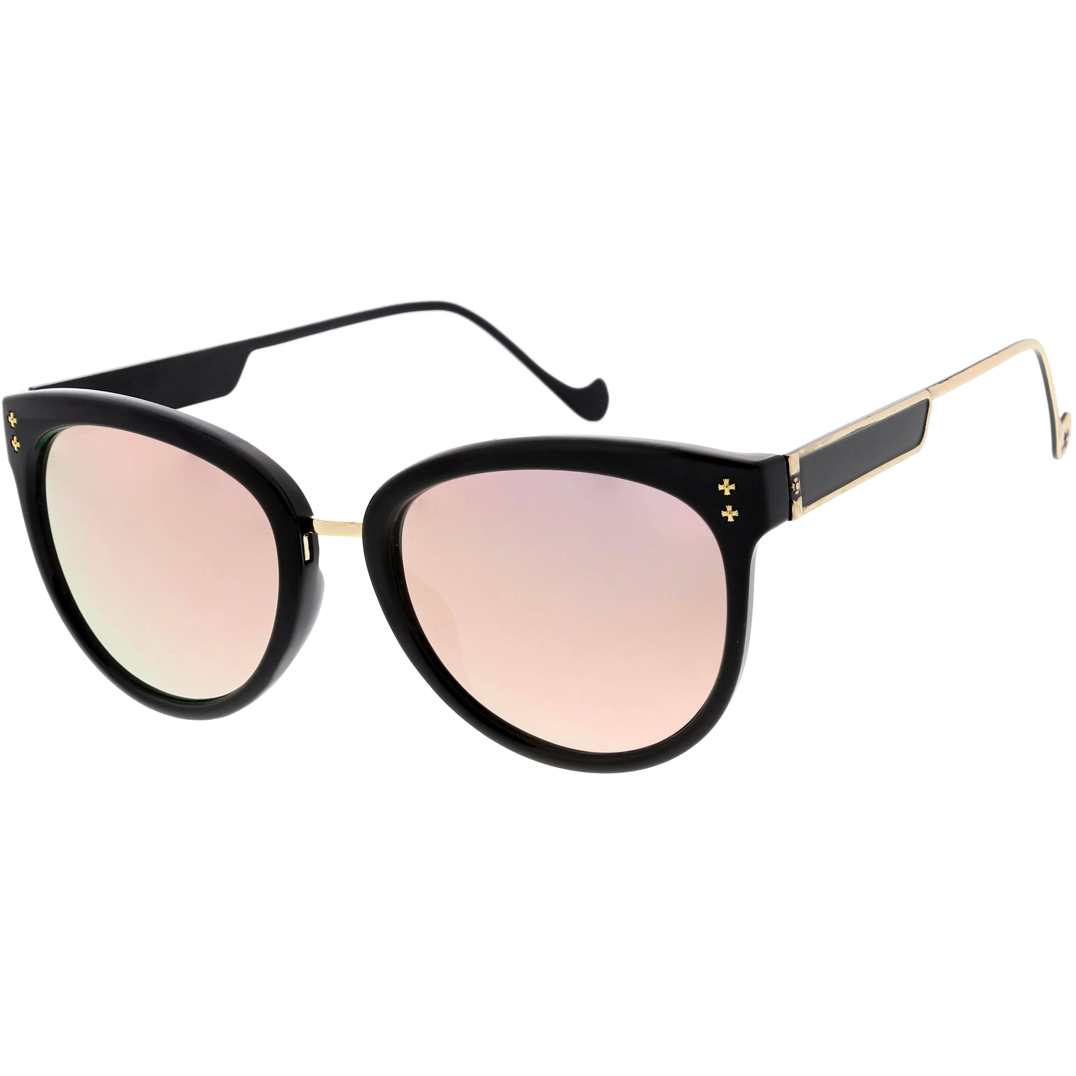 Chic Horn Rimmed Cat Eye Sunglasses Round Colored Mirror Lens C857