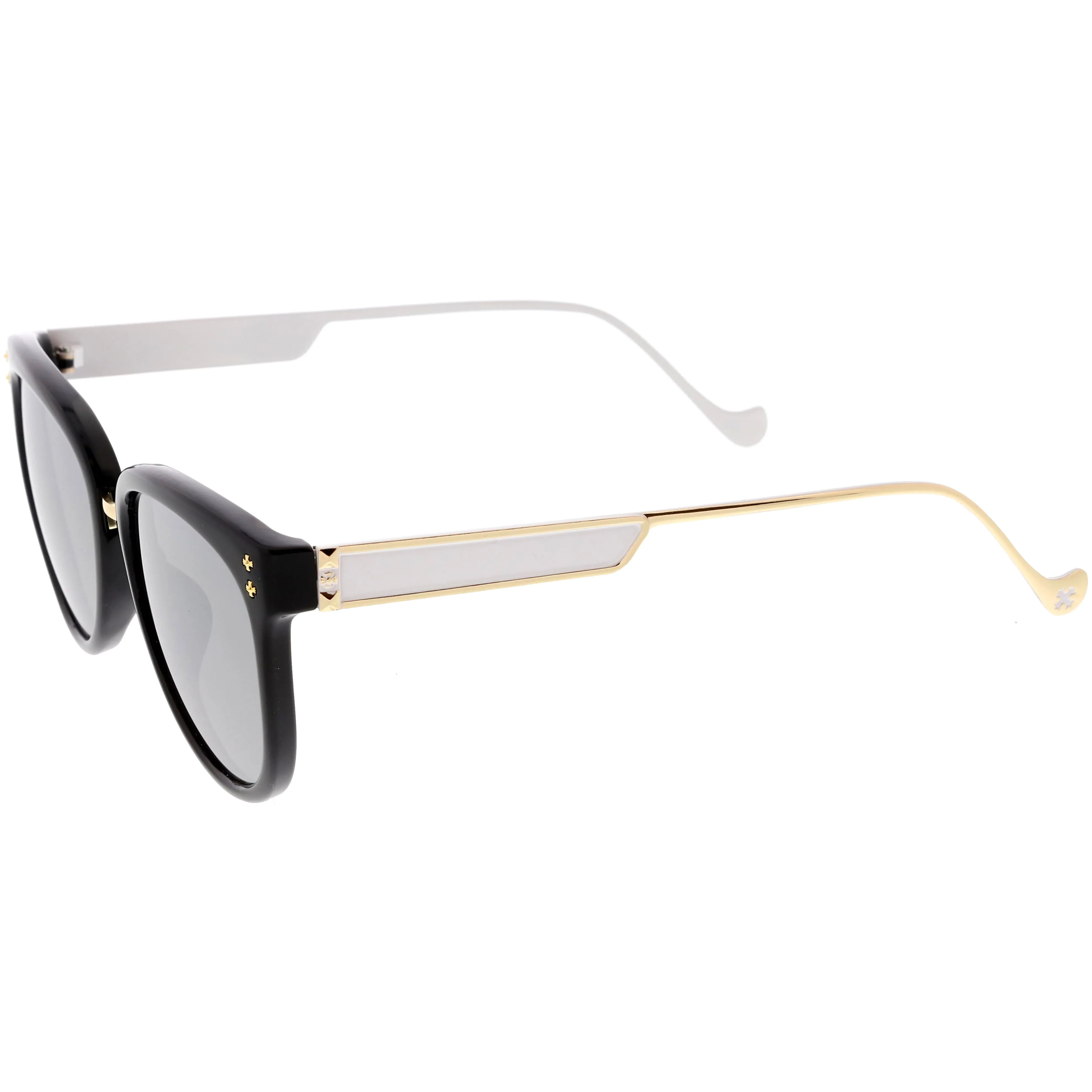 Chic Horn Rimmed Cat Eye Sunglasses Round Colored Mirror Lens C857