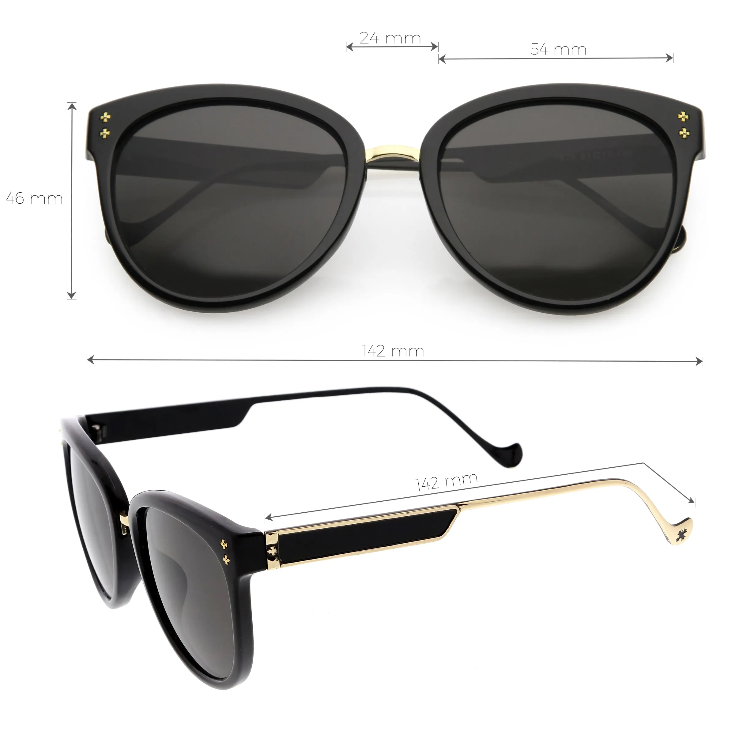 Chic Horn Rimmed Cat Eye Sunglasses Round Colored Mirror Lens C857
