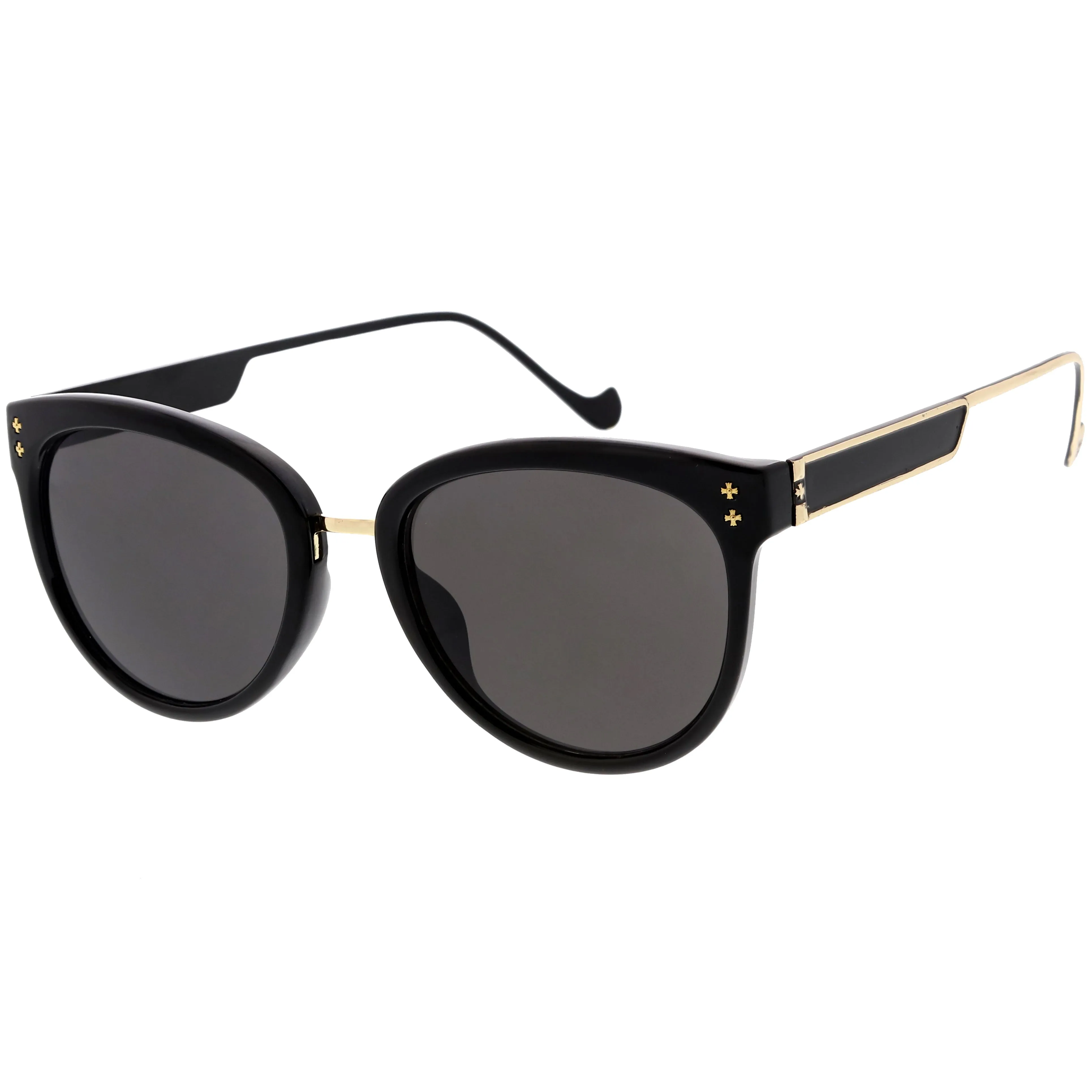 Chic Horn Rimmed Cat Eye Sunglasses Round Colored Mirror Lens C857