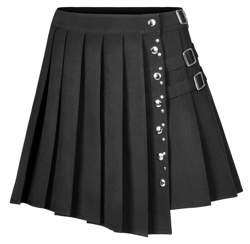 Chic Women's Punk Pleated Mini Skirt with Rivets
