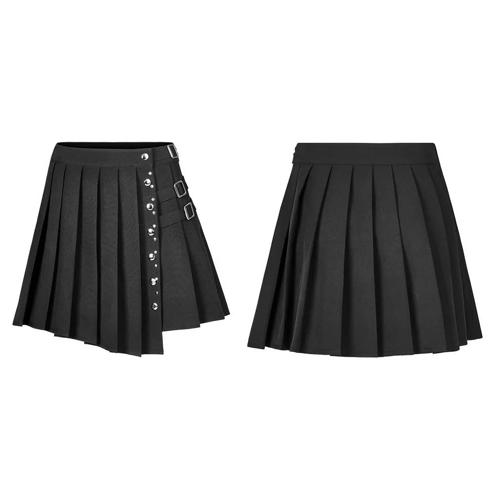 Chic Women's Punk Pleated Mini Skirt with Rivets