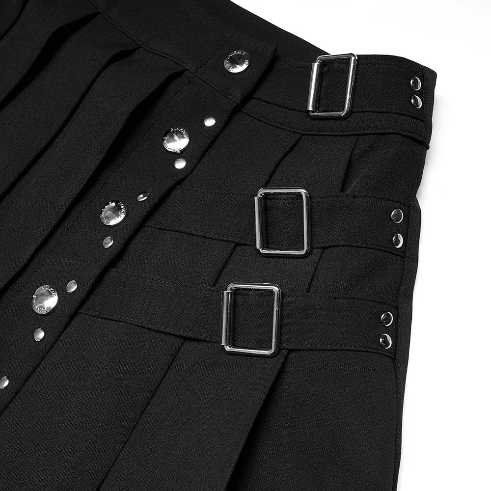 Chic Women's Punk Pleated Mini Skirt with Rivets