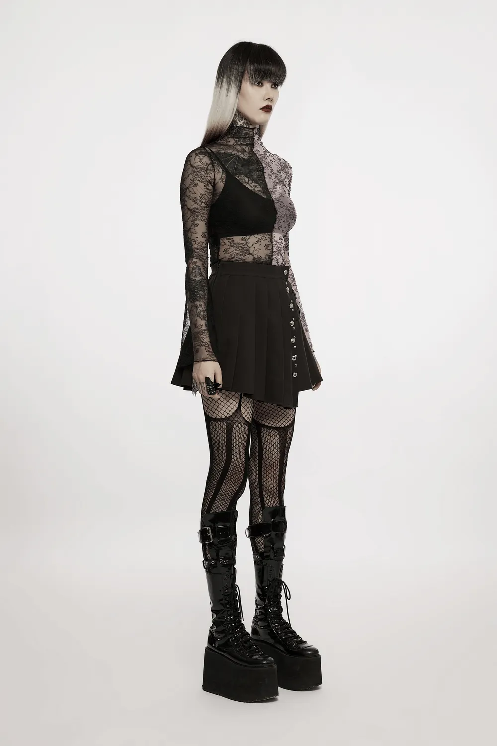 Chic Women's Punk Pleated Mini Skirt with Rivets