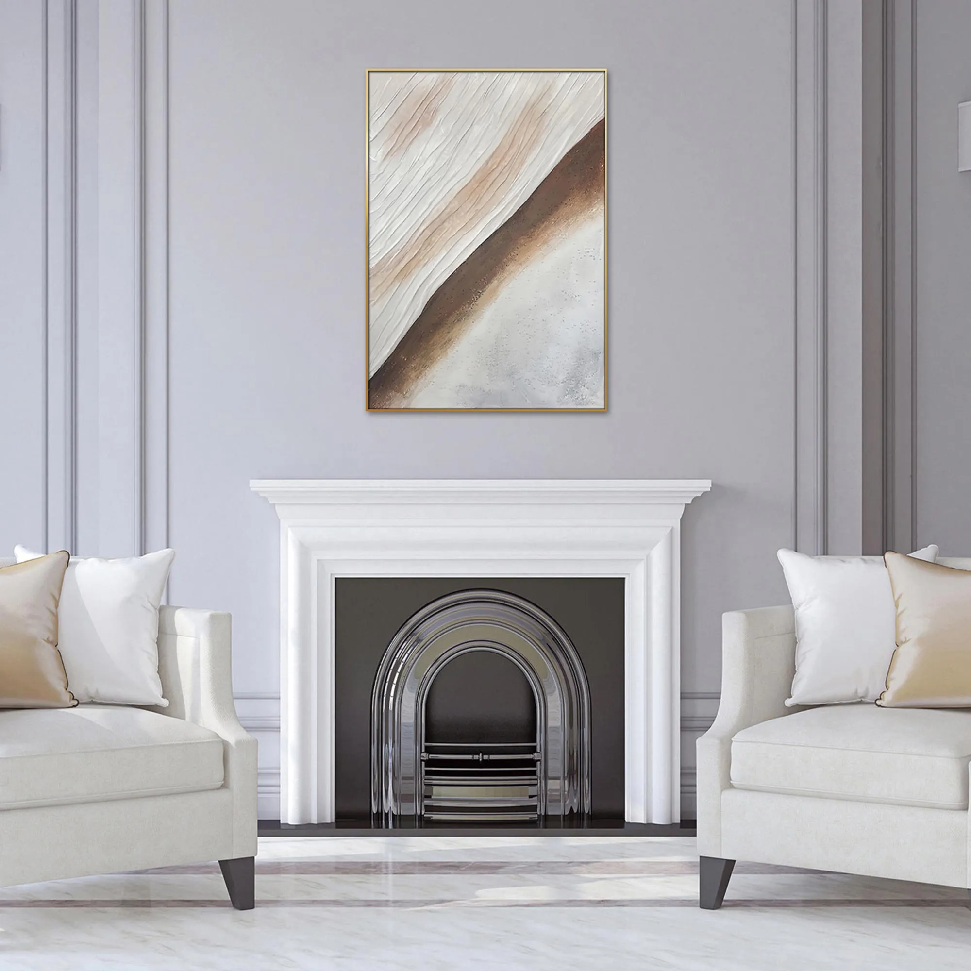 Coastal Scene in a Gold Frame Hand Painted Canvas