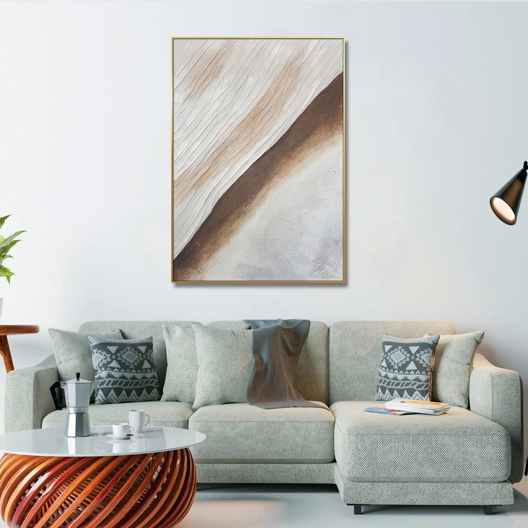 Coastal Scene in a Gold Frame Hand Painted Canvas