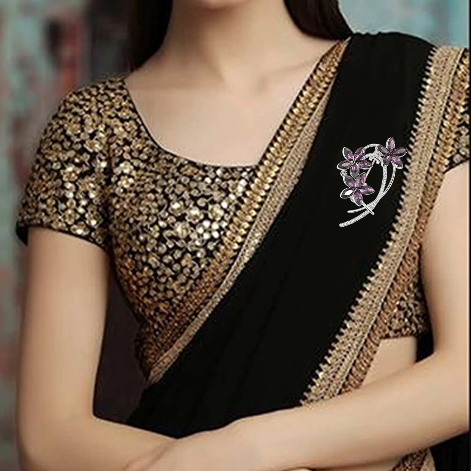 Combo of 2 Purple Crystals Brooch / Saree Pin