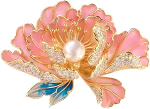 Dainty Flower Brooch Pins for Women,Pink Peony Flower Brooch,Pearl Floral Brooches Pins,Flowers Lapel Pin for Backpacks Clothes Hats Jackets,Trendy Banquet Prom Dress Jewelry Accessories Gift