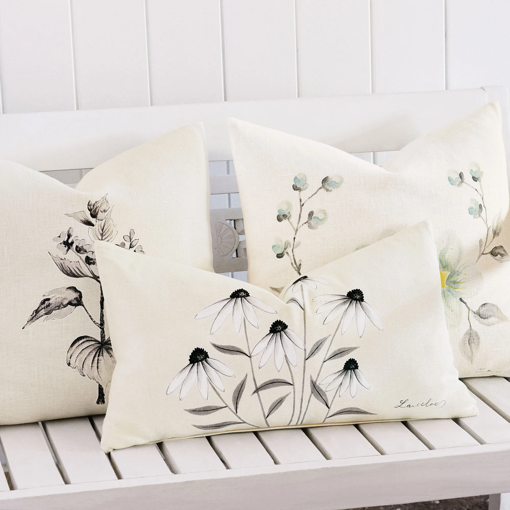 Delicate Hand-Painted Floral Throw Pillow Cover 20x20
