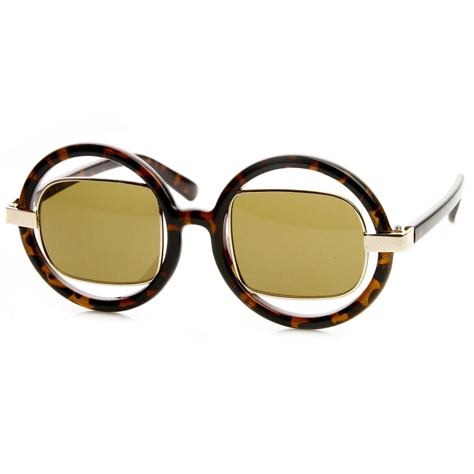 Designer Fashion Round Square Lens Cut Out Sunglasses 8940