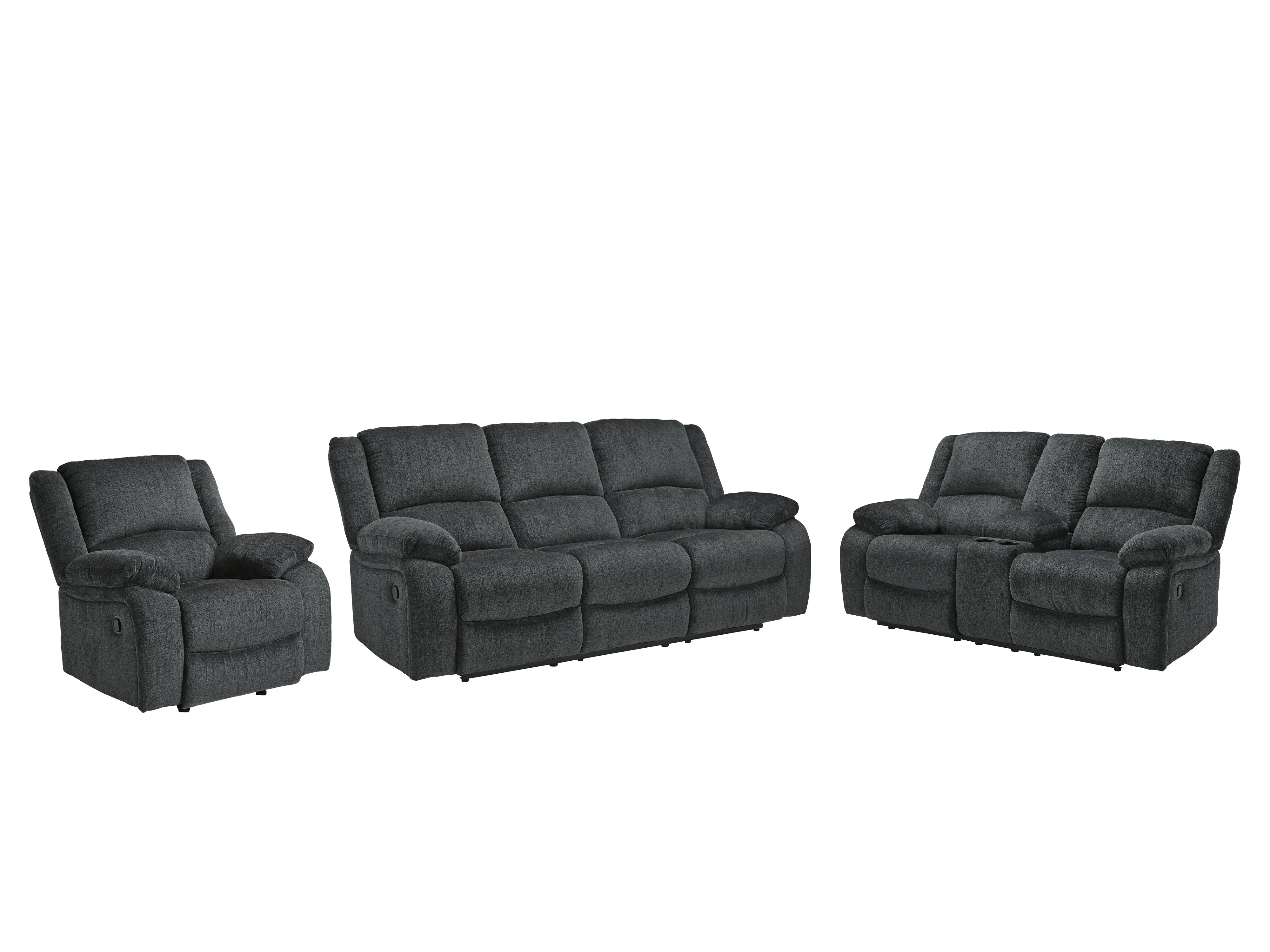Draycoll Sofa, Loveseat and Recliner in Slate