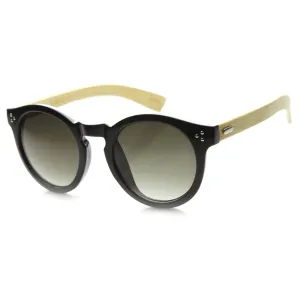 Eco Friendly Bamboo Wood Temple Round Horned Rim Sunglasses 9804