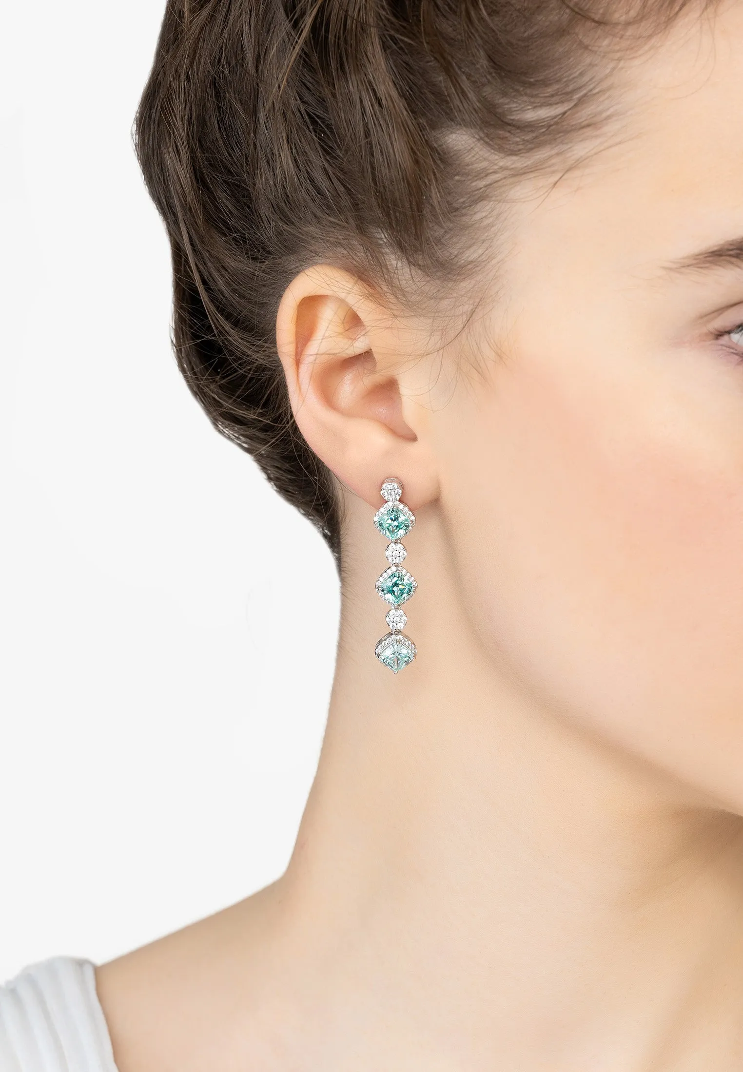 Elena Drop Earrings Aquamarine Silver
