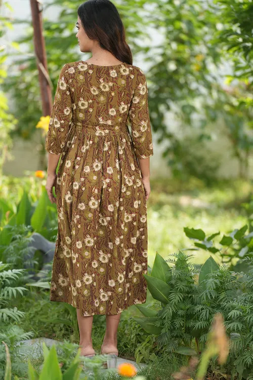 Espresso Garnet Handblock Printed Cotton Dress