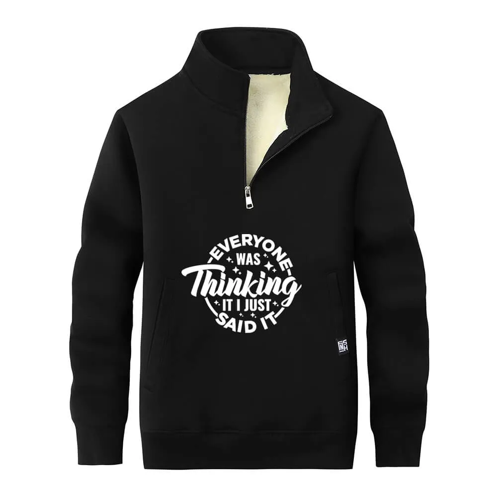 Everyone Was Thinking Stand Collar Zip Fleece Sherpa Sweatshirt